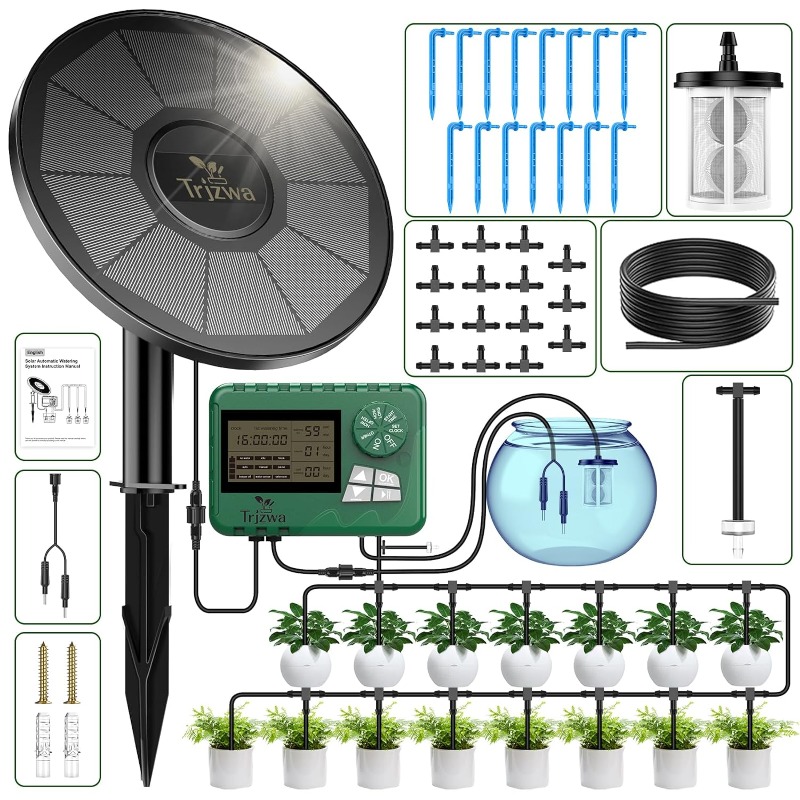 Irrigation Drip Tape - อุปกรณ์ชลประทานพลังงานแสงอาทิตย์เรือนกระจกชลประทานหยดชลประทานชุด 15M ท่อสําหรับกระถางต้นไม้พร้อมตัวจับเวลาอัตโนมัติ